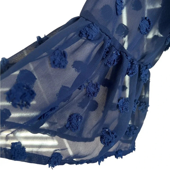 Navy Blue Textured Polka Dot Fully Lines Dress M - Picture 6 of 8